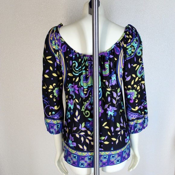 Cache || Purple Multi-Color Cold Shoulder Top - Picture 4 of 5